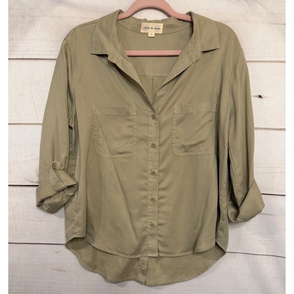 cloth & stone Tops - Cloth & Stone Women's Khaki Roll Tab Sleeve Button Down‎ Shirt PL